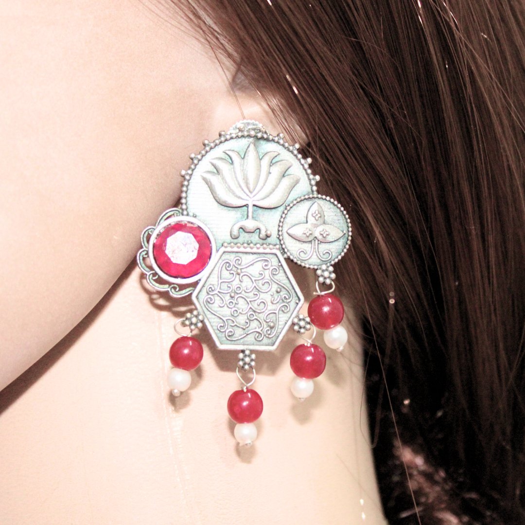 LOTUS FUSION EARRINGS-RED -Earrings