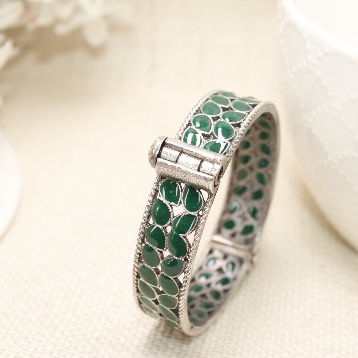 MEENAKARI LEAF PATTERN KADA - GREEN - kada