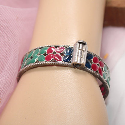 MEENAKARI LEAF PATTERN KADA - GREEN, RED & BLUE - kada