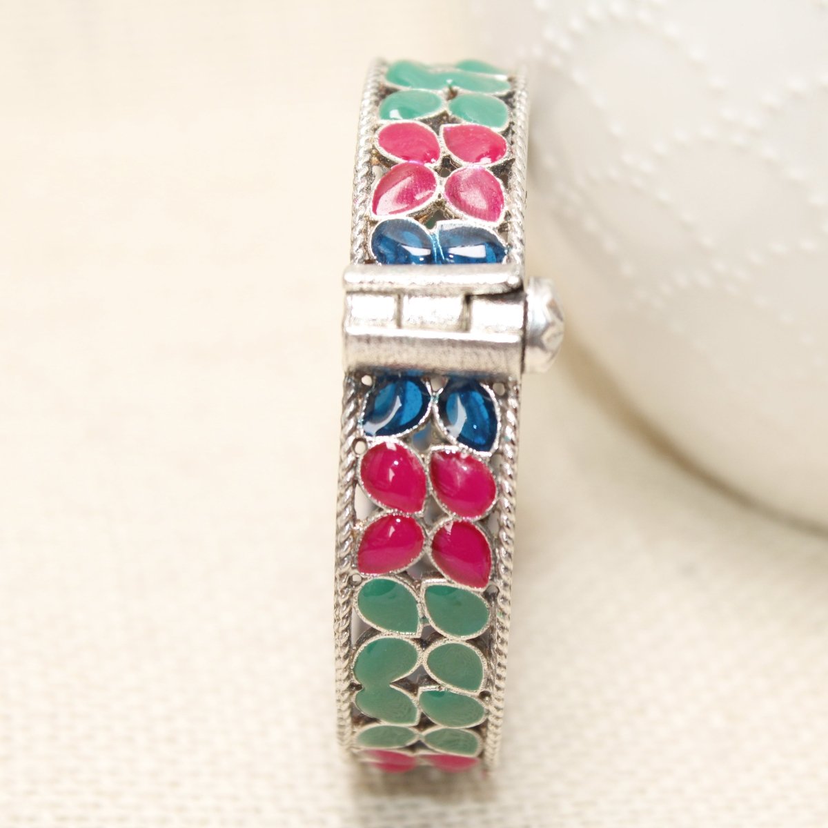 MEENAKARI LEAF PATTERN KADA - GREEN, RED & BLUE - kada