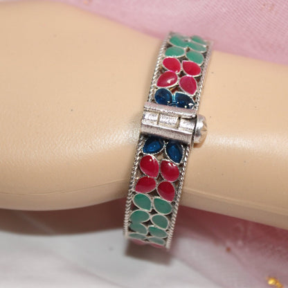 MEENAKARI LEAF PATTERN KADA - GREEN, RED & BLUE - kada