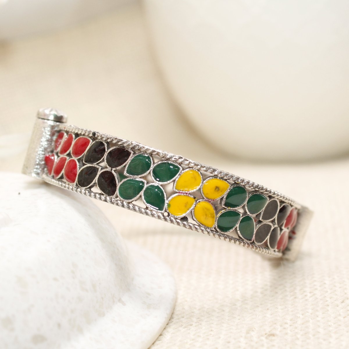 MEENAKARI LEAF PATTERN KADA - RED, BLACK, GREEN & YELLOW - kada