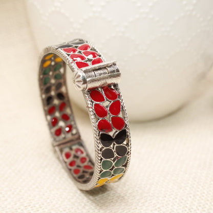 MEENAKARI LEAF PATTERN KADA - RED, BLACK, GREEN & YELLOW - kada