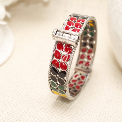 MEENAKARI LEAF PATTERN KADA - RED, BLACK, GREEN & YELLOW - kada