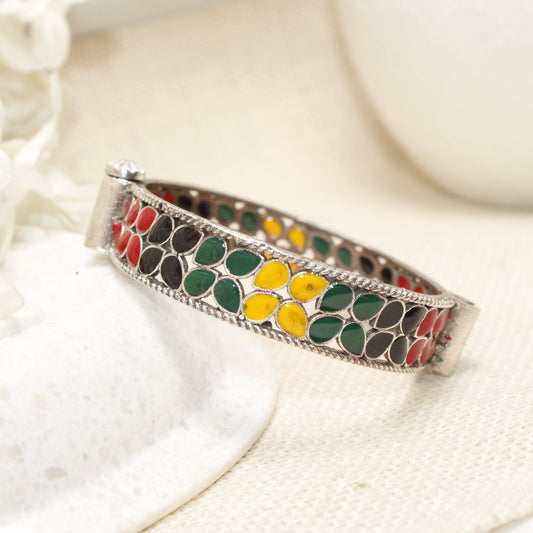 MEENAKARI LEAF PATTERN KADA - RED, BLACK, GREEN & YELLOW - kada