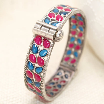 MEENAKARI LEAF PATTERN KADA - RED & BLUE - kada