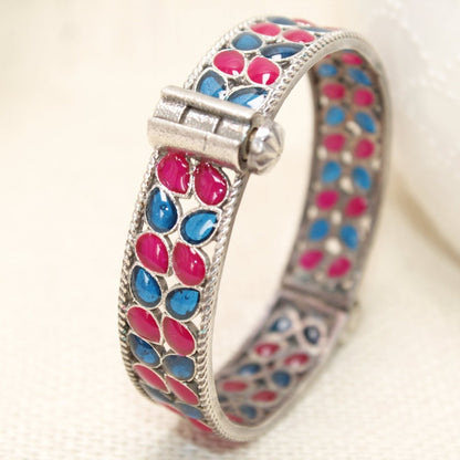 MEENAKARI LEAF PATTERN KADA - RED & BLUE - kada