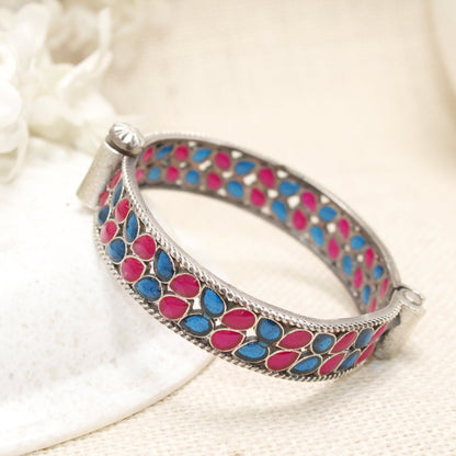 MEENAKARI LEAF PATTERN KADA - RED & BLUE - kada