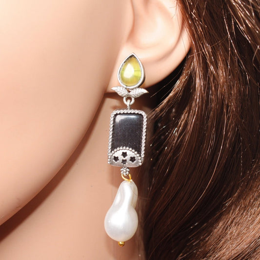 MONALISA STONE DANGLER - BLACK & YELLOW - EARRING