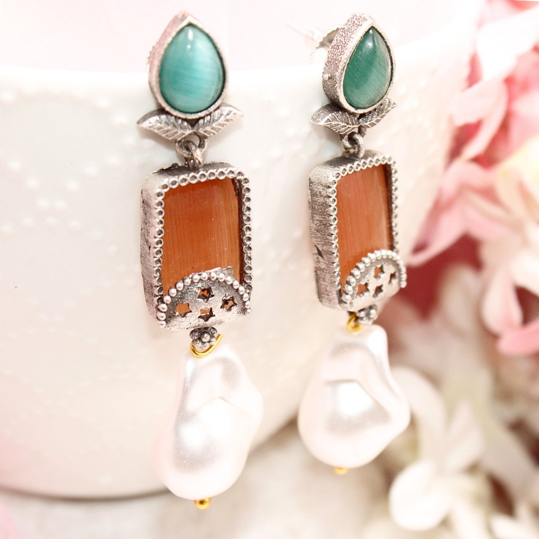 MONALISA STONE DANGLER - ORANGE & GREEN - EARRING