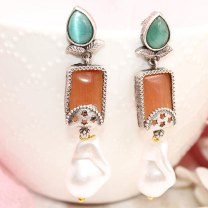 MONALISA STONE DANGLER - ORANGE & GREEN - EARRING