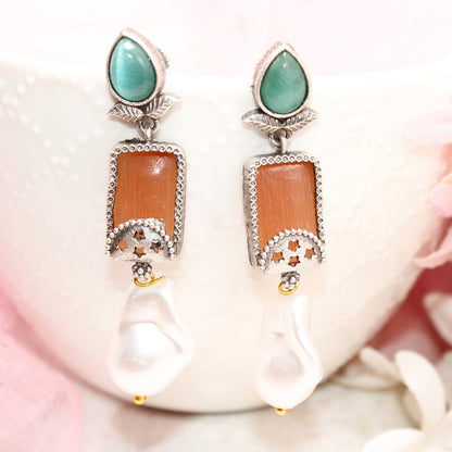 MONALISA STONE DANGLER - ORANGE & GREEN - EARRING