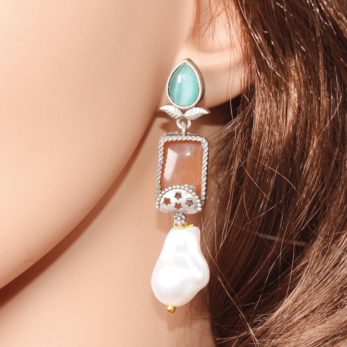 MONALISA STONE DANGLER - ORANGE & GREEN - EARRING