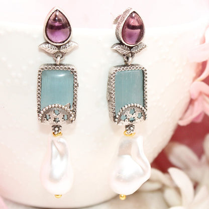 MONALISA STONE DANGLER - SKY BLUE & PURPLE - EARRING