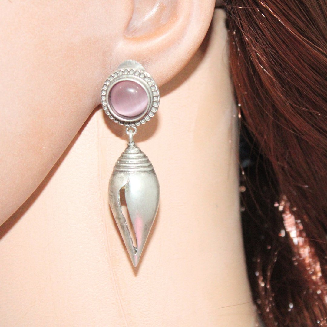 MONALISA STONE SHANKH DROPS EARRINGS-PINK -EARRING