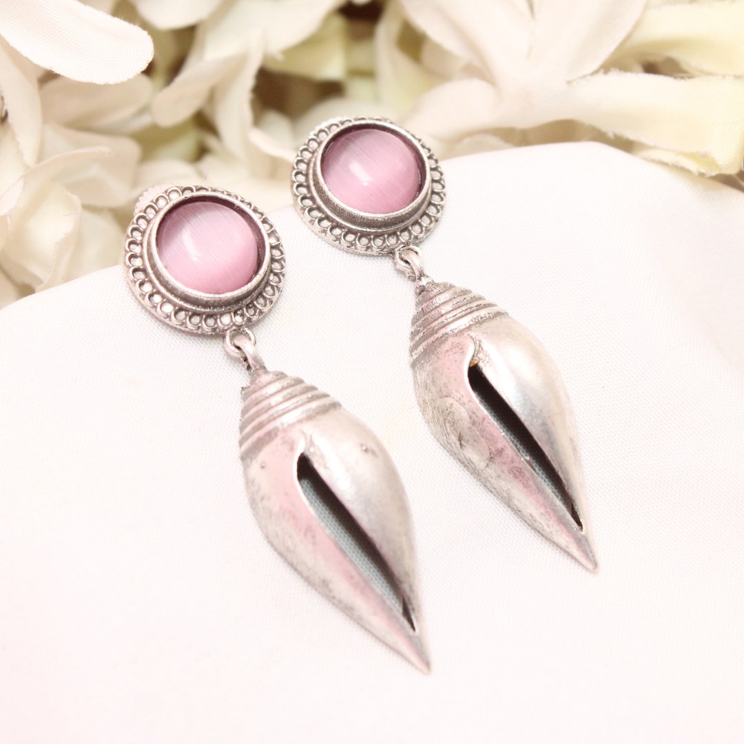 MONALISA STONE SHANKH DROPS EARRINGS-PINK -EARRING