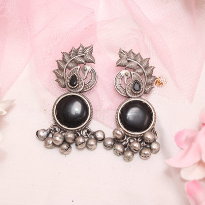 MOR GHUNGROO WITH MONALISA STONE EARRINGS-BLACK -Earrings