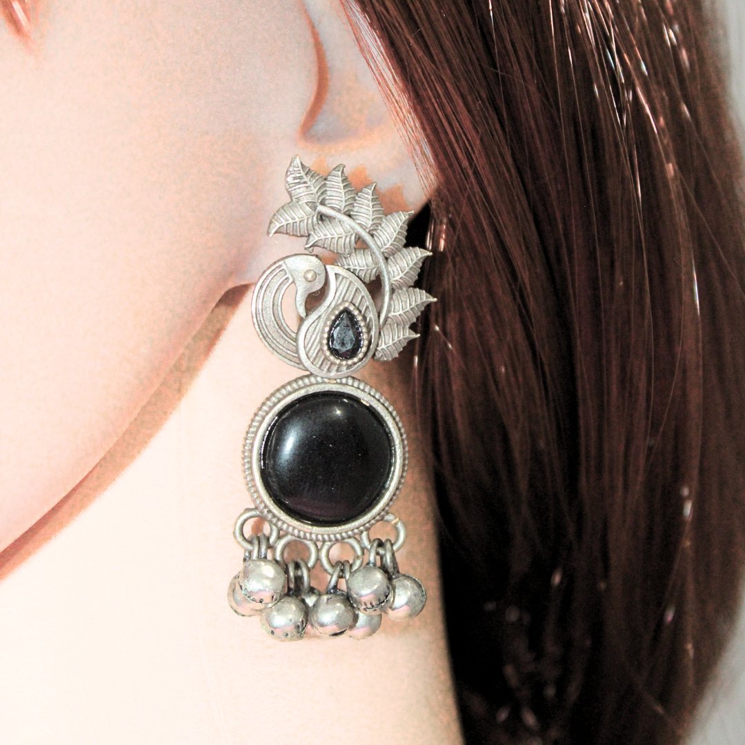 MOR GHUNGROO WITH MONALISA STONE EARRINGS-BLACK -Earrings