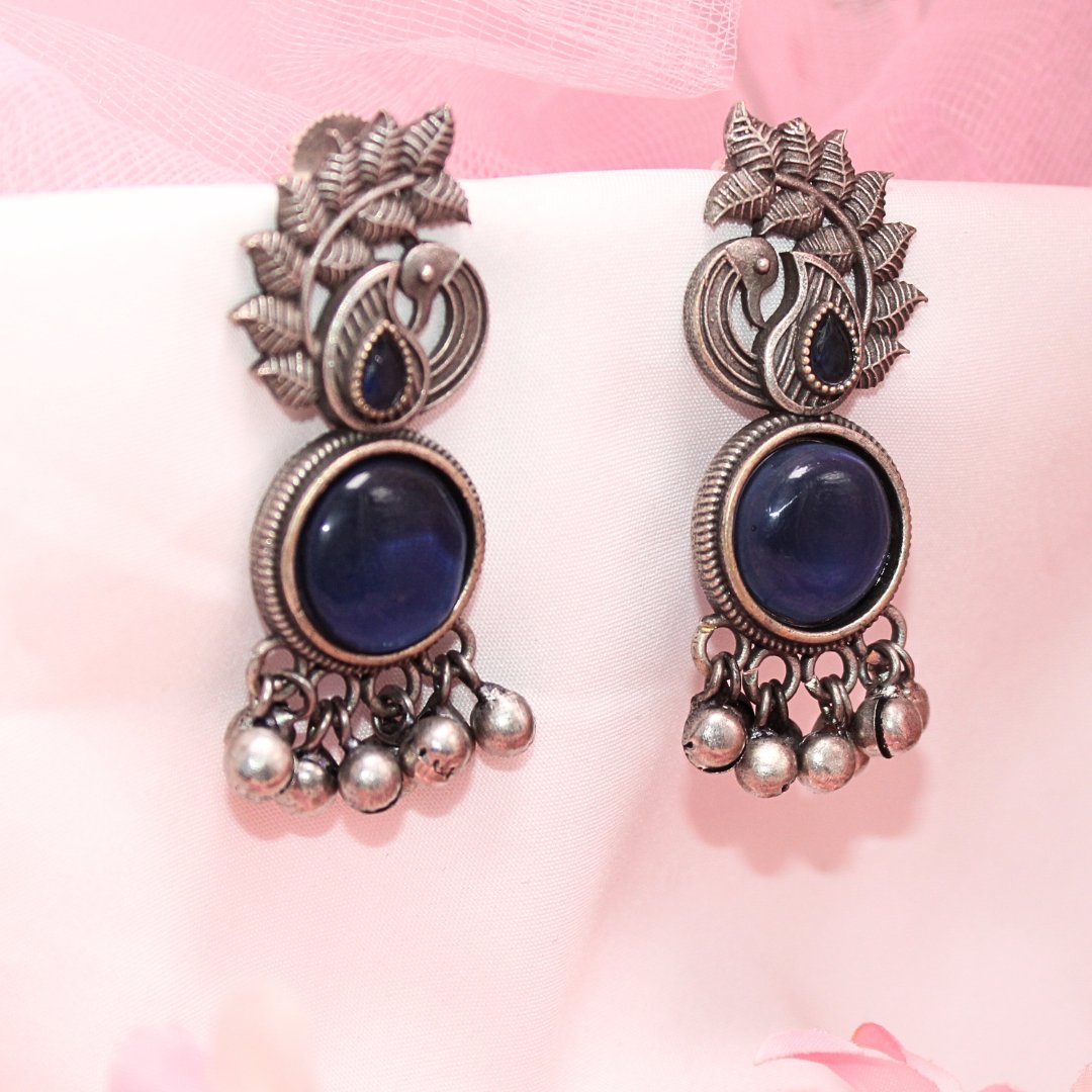 MOR GHUNGROO WITH MONALISA STONE EARRINGS-BLUE -Earrings