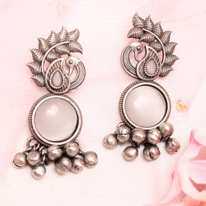 MOR GHUNGROO WITH MONALISA STONE EARRINGS-GREY -Earrings