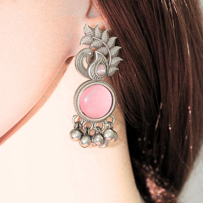 MOR GHUNGROO WITH MONALISA STONE EARRINGS-PINK -Earrings