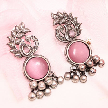 MOR GHUNGROO WITH MONALISA STONE EARRINGS-PINK -Earrings