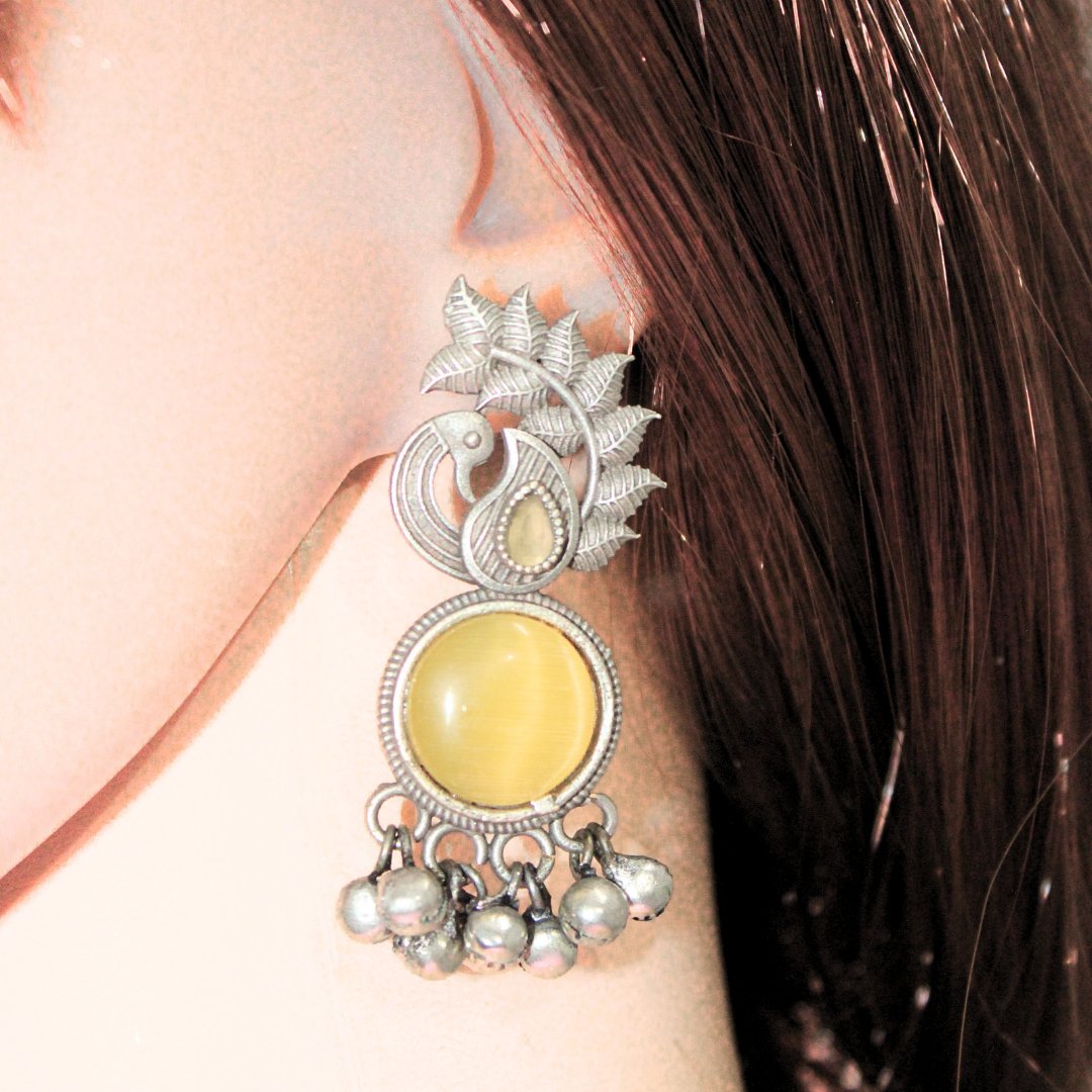 MOR GHUNGROO WITH MONALISA STONE EARRINGS-YELLOW -Earrings