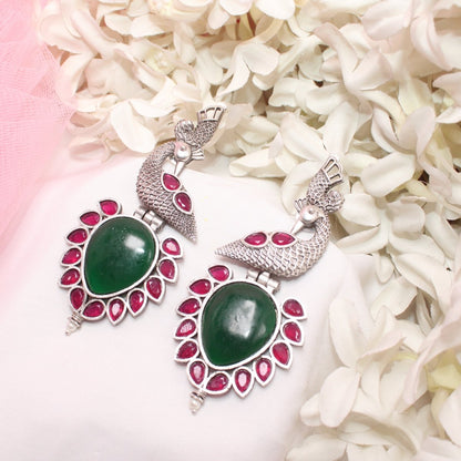 MOR NAGINA SILVER LOOK ALIKE EARRING-GREEN -EARRING