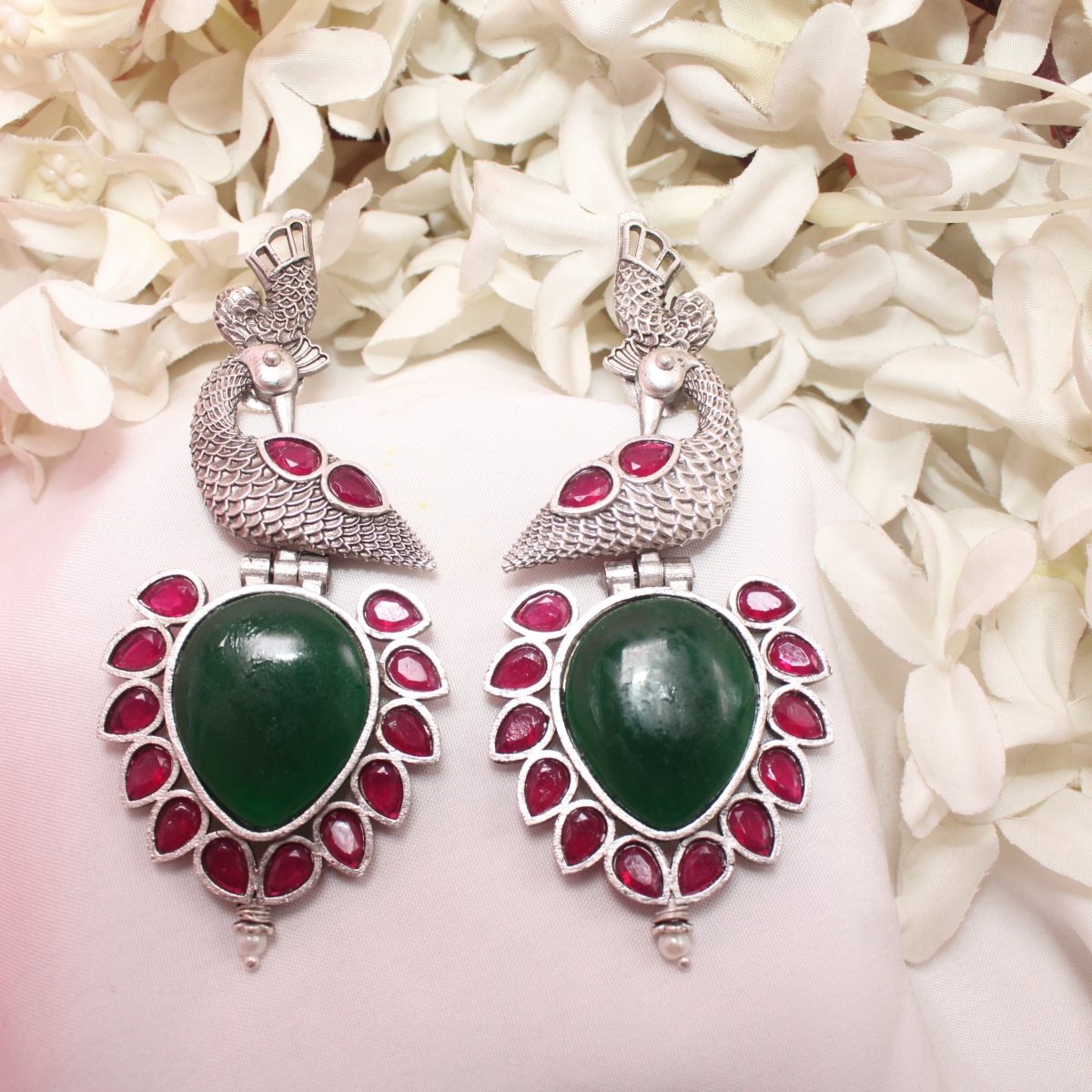 MOR NAGINA SILVER LOOK ALIKE EARRING-GREEN -EARRING