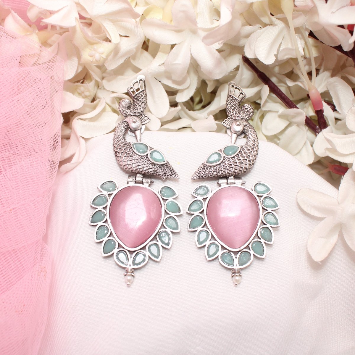 MOR NAGINA SILVER LOOK ALIKE EARRING-PINK -EARRING