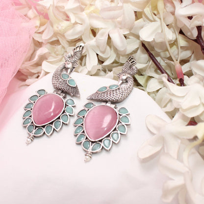 MOR NAGINA SILVER LOOK ALIKE EARRING-PINK -EARRING