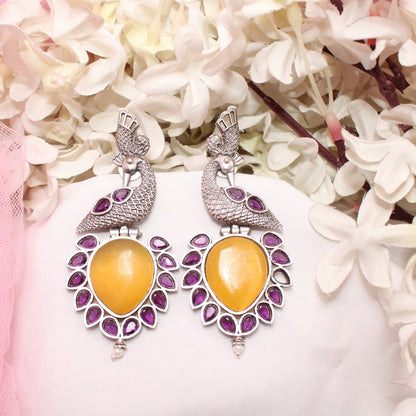 MOR NAGINA SILVER LOOK ALIKE EARRING-YELLOW -EARRING