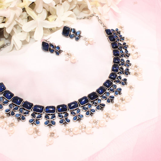 NAGINA NECKLACE SET- DARK BLUE -Necklaces