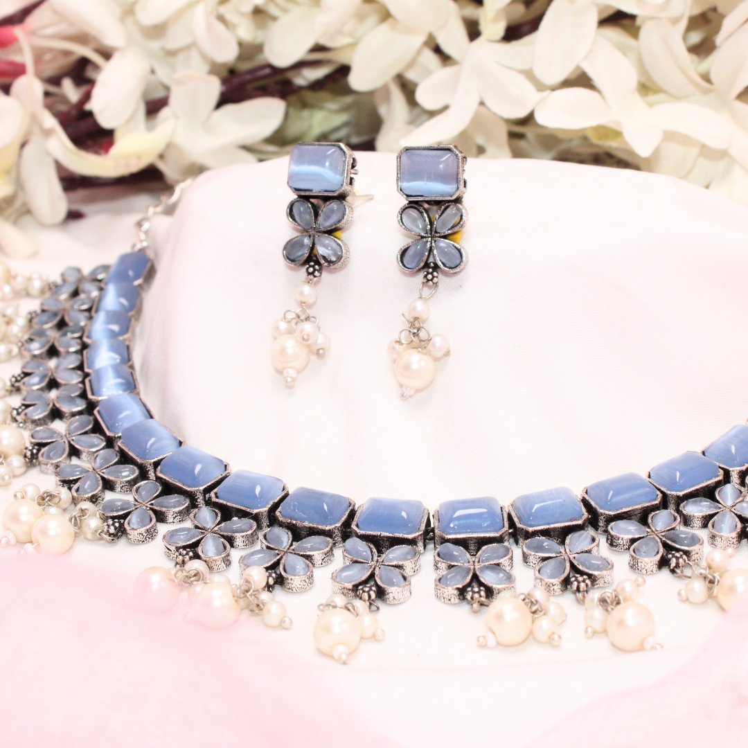 NAGINA NECKLACE SET-LIGHT BLUE -Necklaces