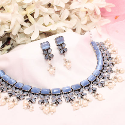 NAGINA NECKLACE SET-LIGHT BLUE -Necklaces