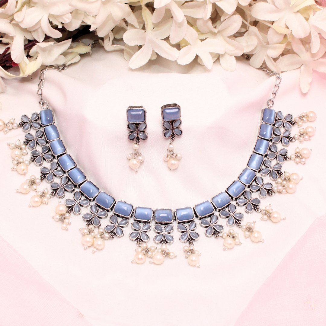 NAGINA NECKLACE SET-LIGHT BLUE -Necklaces