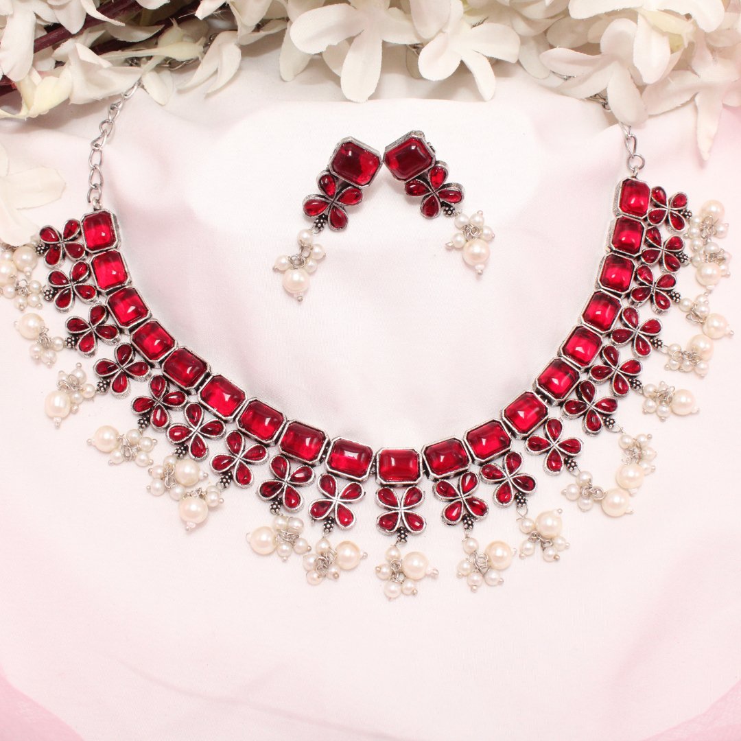 NAGINA NECKLACE SET- RED -Necklaces