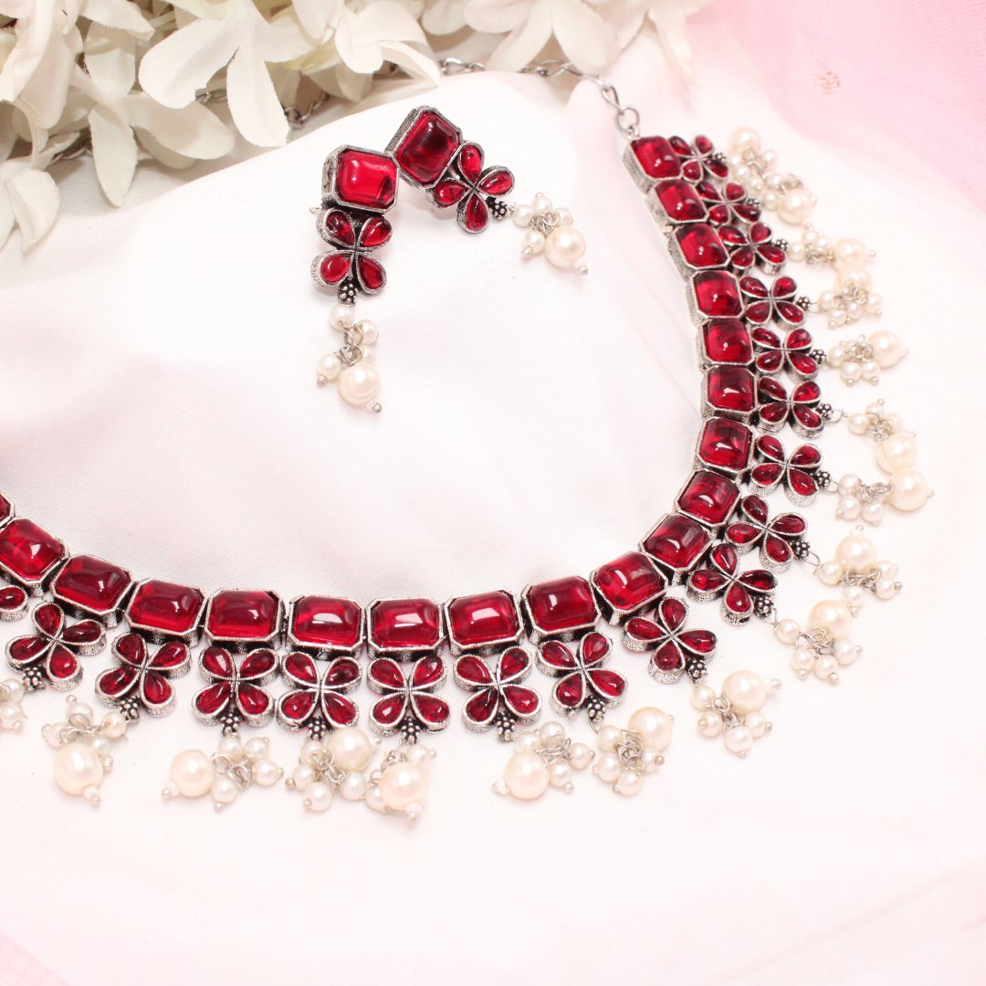 NAGINA NECKLACE SET- RED -Necklaces