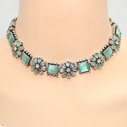 NARGIS FLOWER STONE NECKLACE SET-TURQUOISE -Necklaces