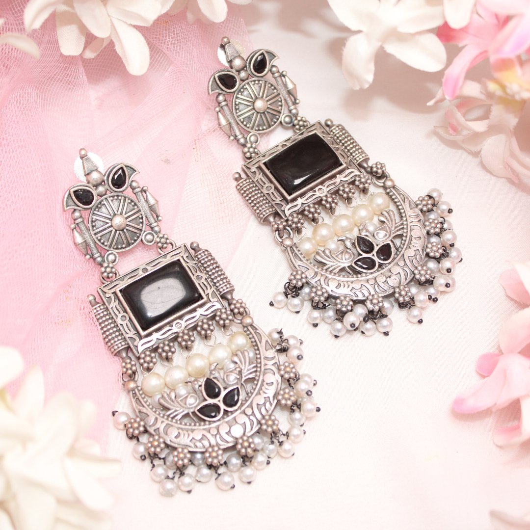 NEETI CHANDBALI JHUMKA-BLACK-PATTERN 2 -Earrings