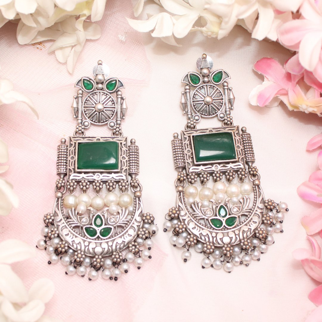 NEETI CHANDBALI JHUMKA-GREEN -Earrings