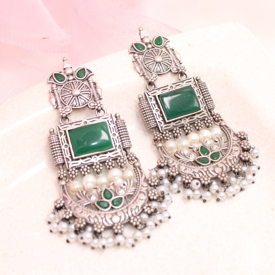 NEETI CHANDBALI JHUMKA-GREEN -Earrings