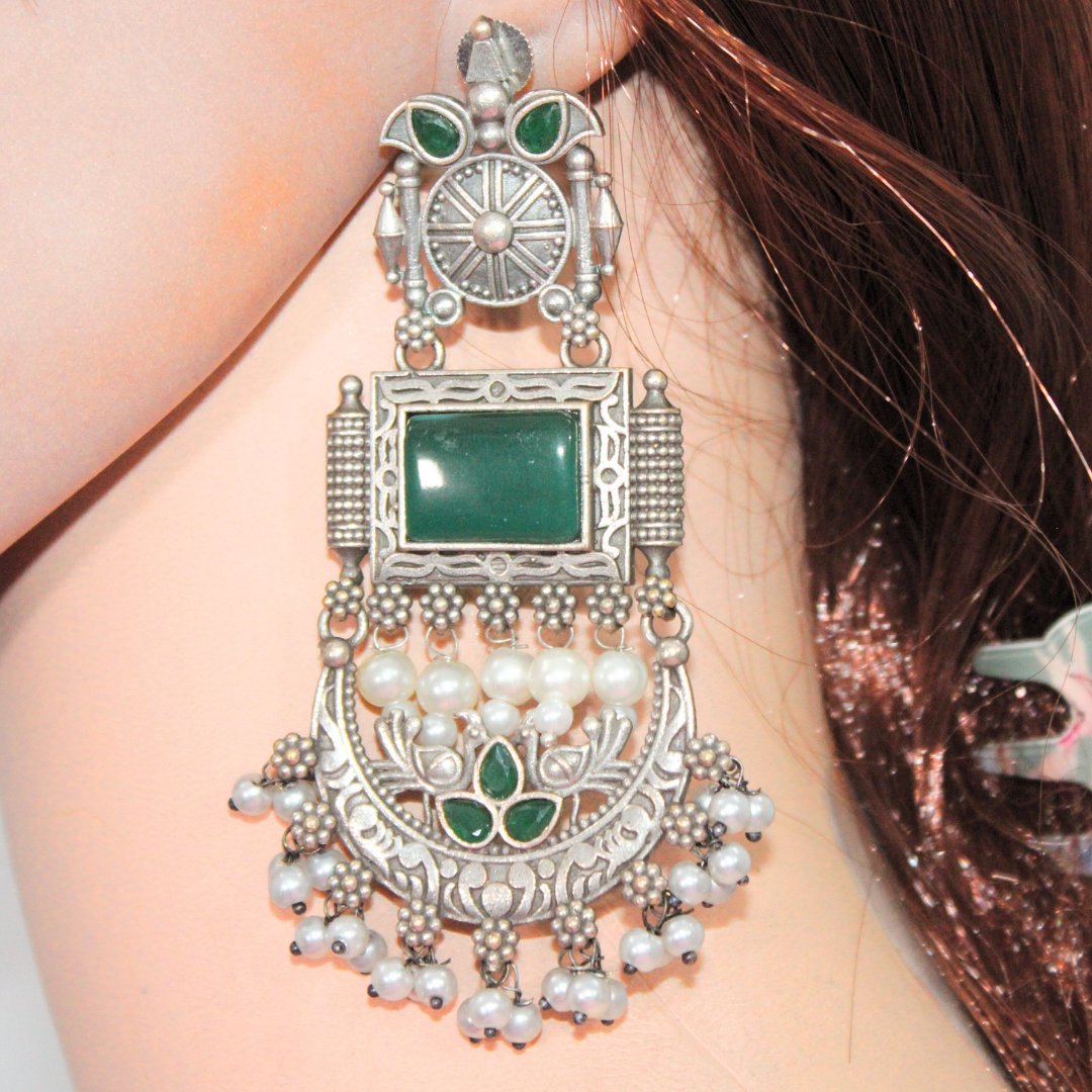 NEETI CHANDBALI JHUMKA-GREEN -Earrings