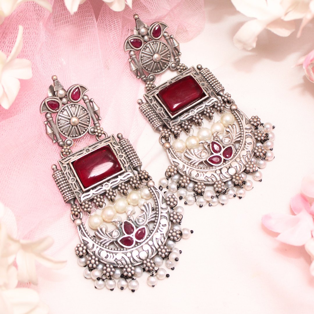 NEETI CHANDBALI JHUMKA-RED -Earrings