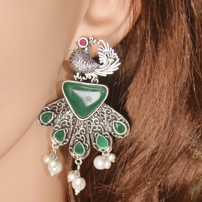 PANKH - SILVER LOOK ALIKE PENDANT SET - GREEN - Charms & Pendants