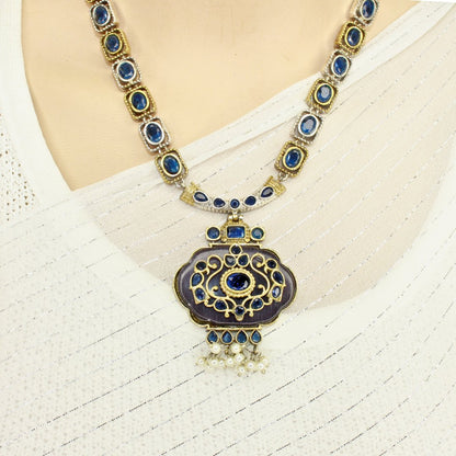 PARTY NECKLACE - KARIGARI WORK DUAL - TONE - DARK BLUE - Necklaces