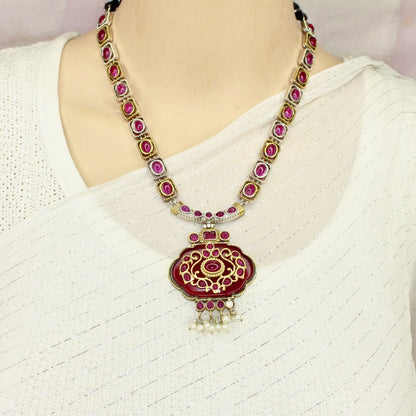 PARTY NECKLACE - KARIGARI WORK DUAL - TONE - RED - Necklaces