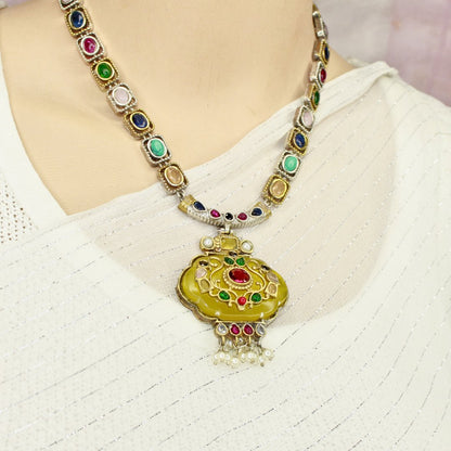 PARTY NECKLACE - KARIGARI WORK DUAL - TONE - YELLOW - Necklaces