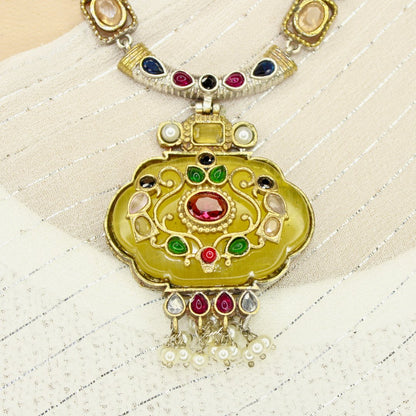 PARTY NECKLACE - KARIGARI WORK DUAL - TONE - YELLOW - Necklaces