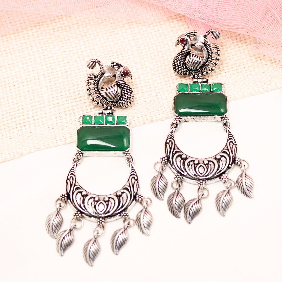 PEACOCK LONG EARRING - GREEN - EARRING